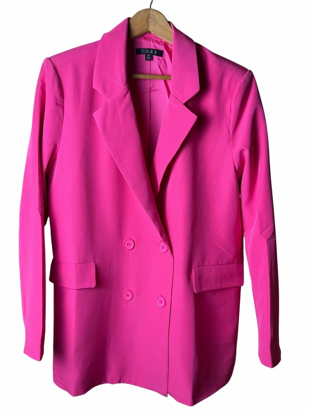 FORE Hot Pink Double Breasted Blazer Jacket Vibrant Magenta Size S